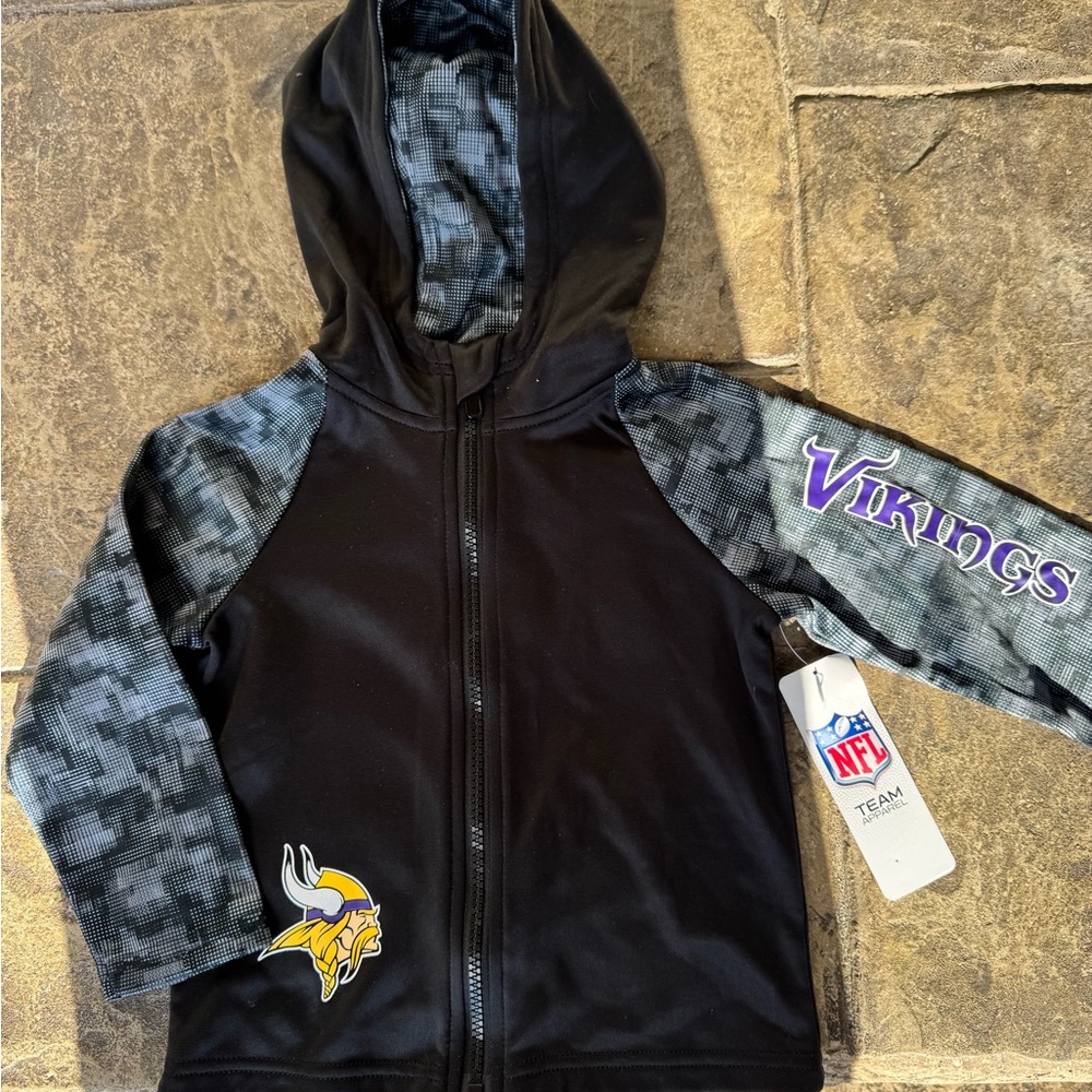 NFL Minnesota Vikings Black Hoodie with Gray Camo Sleeves and Purple Logo